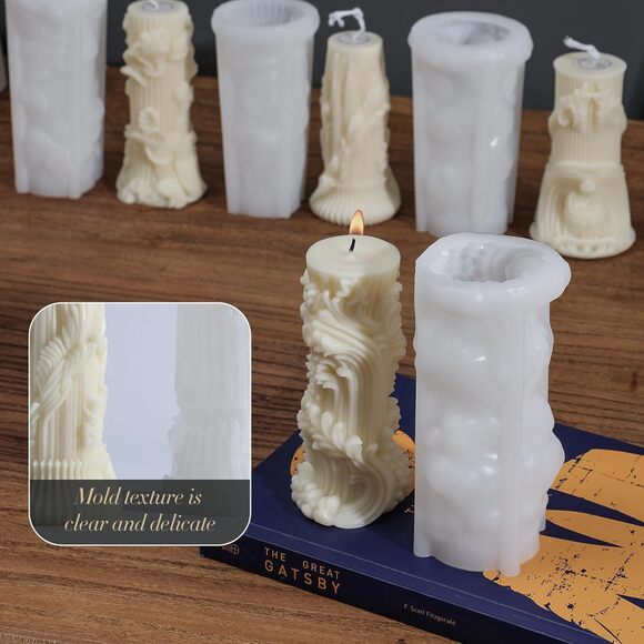 Roma Decorative Pillar Candle Silicone Mold Set with Wicks – 5 Designs DIY - Picture 8 of 8